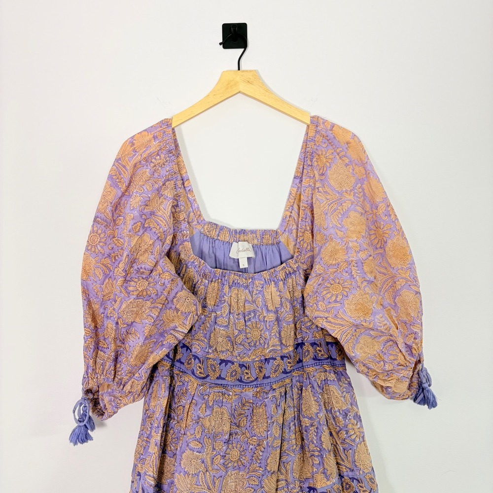 Cleobella Hattie Mini Dress Vine Block Floral Print Boho S Balloon Puff Sleeve - Picture 4 of 10